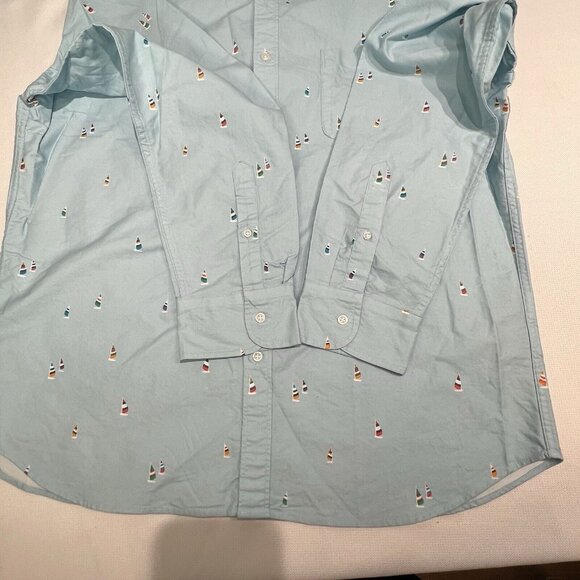 J CREW Mens Slim Flex Oxford Button Down Shirt Sz XXL Sailboats Blue Nautical - Picture 9 of 15
